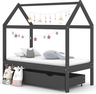 vidaXL Estructura De Cama Infantil Y Caj&oacute;n Madera Pino Gris 70x140cm Vidaxl
