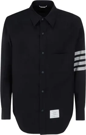 Thom Browne Wol en katoenmix shirt - Heren - Overhemden - Blauw - Maat: S Katoen