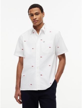Tommy Hilfiger Mens Classic Fit Allover Flag Oxford Shirt - White - XL