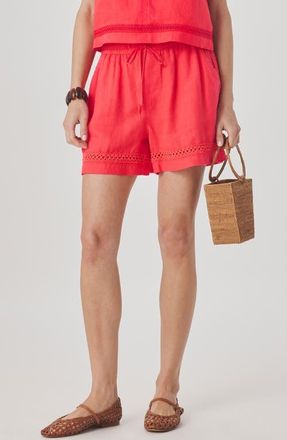 Splendid Stella Lace Inset Linen Shorts in Scarlet Red at Nordstrom, Size X-Small