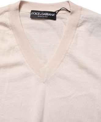 Dolce & Gabbana Mens Cashmere V-Neck Sweater Beige