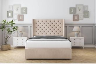 Comfort Beds Selena Naples Divan Set No Drawers-54 Wingback in Light Sand | Size: Double