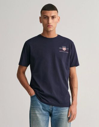 GANT Mens GANT Mens Regular Fit Embroidered Archive Shield T-Shirt - 433 Evening Blue - Navy - Size: 40
