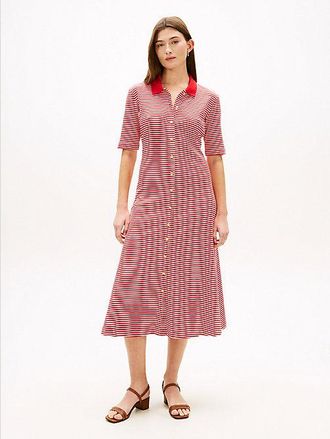 Tommy Hilfiger Vestido midi tipo polo con botones dorados