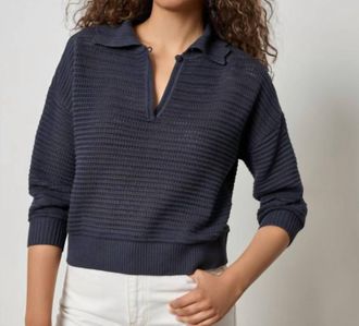 Lilla P Scalloped Collar Sweater In Navy