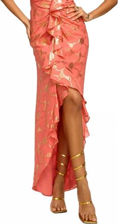 Ramy Brook Goldie Strapless Gown In Coral Jacquard