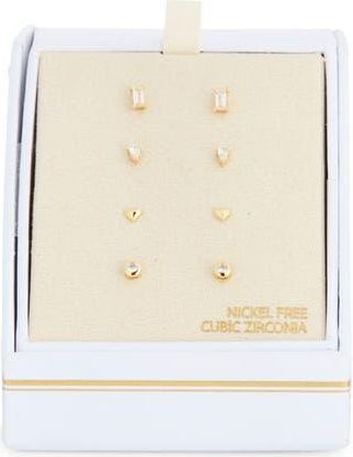 Nordstrom Rack Set of 4 Cubic Zirconia Stud Earrings in Clear- Gold at Nordstrom Rack