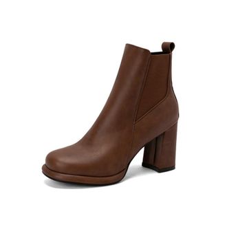 Generic Womens Ankle Boots with Platform Chunky Heel - Elastic Side Panel for Comfortable Fit and Easy Wear,Brown,7.5 UK