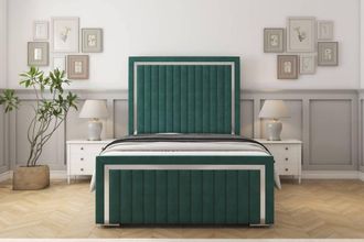 Sloomy Boston Chrome Plush Bed Frame With 50 Upholstered Headboard in Emerald | Size: Single