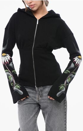 MACCAPANI Fleeced Cotton Sweatshirt with Floral Patterned Sleeves size M