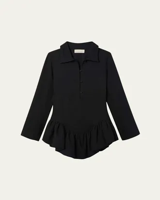 Liberowe Long-Sleeve Peplum Mini Polo Dress