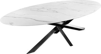 Global Interiors Ovaler Keramik Design Esstisch Skulpturo 280 x 130 cm, Weiss marmoriert