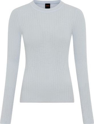 Boss Orange by Hugo Boss Rundhalspullover BOSS ORANGE Fennoni Premium Damenmode, Damen, Gr. XL (42), light, pastel blau 456, Feinstrick, Obermaterial: 60% Schurwolle, 40% Poly