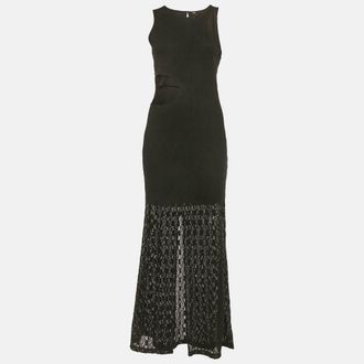 Maje Black Semi Sheer Stretch Lace Cutaway Maxi Dress