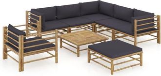 vidaXL Set De Muebles De Jard&iacute;n 8 Piezas Bamb&uacute; Con Cojines Gris Oscuro Vidaxl