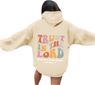 Generic Womens Christian Trust In The Lord Essentials Hoodies Fall Letter Jesus Casual with Hood Clothes God Fashion Hooded Graphic Pullover Hoodies Aesthetic