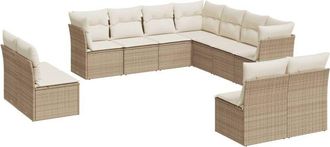 vidaXL Set De Sof&aacute;s De Jard&iacute;n 11pzas Con Cojines Rat&aacute;n Sint&eacute;tico Beige Vidaxl