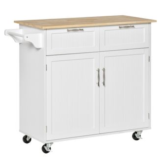 OEM Mueble Auxiliar De Cocina Con Ruedas 2 Cajones 2 Puertas Estante Ajustable Y Toallero 104x46x91 Cm Blanco