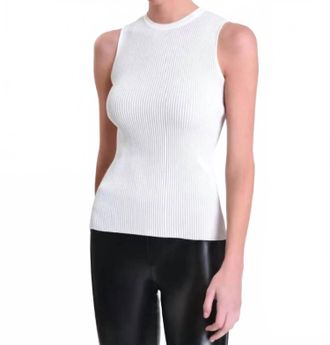 Blanc Noir Two Tone Rib Tank In Bright White