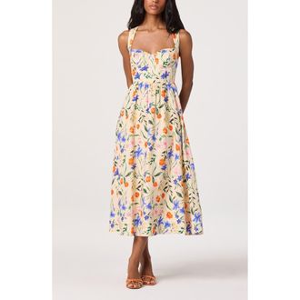 ASTR the Label Beryl Floral Cotton & Linen Midi Dress in Bright Bloom Floral at Nordstrom, Size X-Small