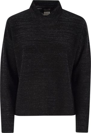 Fabiana Filippi Katoenen trui met polokraag en lurex - Dames - Ronde hals truien - Zwart - L - Katoen - Truien & Vesten