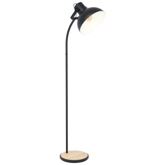 Loops Standing Floor Lamp Light Cruved Black Base / Shade & Wood 1 x 28W E27 Bulb