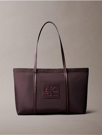 Calvin Klein Womens Embossed Monologo Tote Bag - Brown