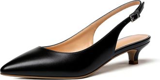 EDEFS Womens Black Matte Slingback Shoes with 1.5 Inch Low Heel Elegant Pointed Toe Pumps for Office and Formal Use UK3