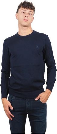 Ralph Lauren Polo lichtgewicht wollen trui in blauw - L- HNA - Heren - Ronde hals truien - Blauw - S - Wol - Truien & Vesten