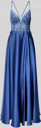 Laona Abendkleid mit Stitchings und r&uuml;ckseitiger Schn&uuml;rung in Blau, Gr&ouml;&szlig;e 32