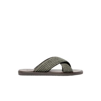 Scarosso Sliders, male, Green, Size: 13 US Ettore Raffia Sandals
