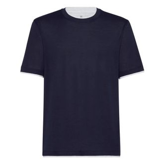 Brunello Cucinelli Brunello Cucinelli, T-Shirts, male, Blue, Size: L Silk and Cotton T-Shirt