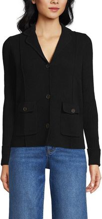 Lands End Drifter Ribbed Collared Blazer Sweater in Black at Nordstrom, Size X-Large Short