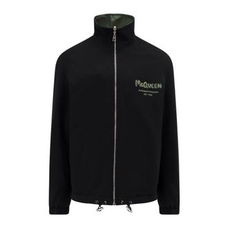 Alexander McQueen Alexander McQueen, Light Jackets, male, Black, Size: L Black Zip Jacket Italian Cotton Nylon