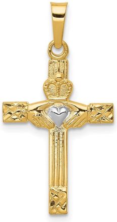Diamond2Deal 14k Yellow Gold and Rhodium Polished Claddagh Cross Pendant