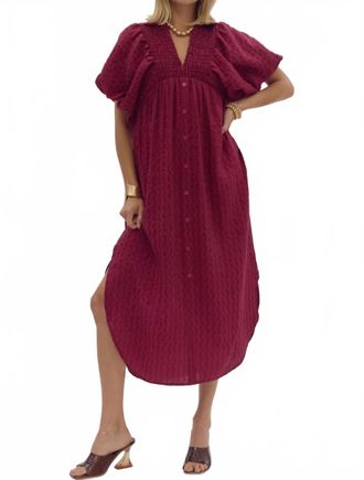 Entro Textured Puff Sleeve Midi Dress In Plum