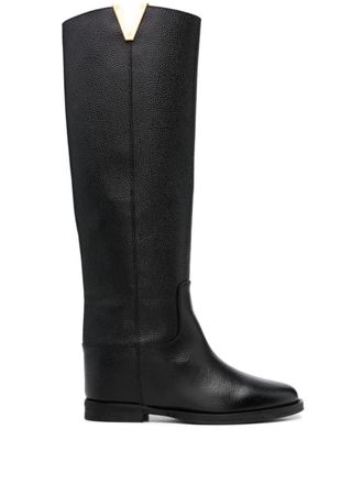Via Roma 15 logo-plaque leather knee-high boots - women - Calf Leather/Calf Leather/Calf Leather/Rubber - 38.5 - Black