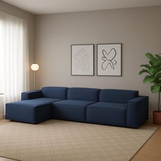 Dmora Sof&aacute; Fijo Dgarzy, Sof&aacute; Modular 4 Plazas Pen&iacute;nsula Izquierda, 100% Made In Italy, Sof&aacute; Moderno En Tela, Cm 340x170h70, Azul - Dmora