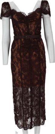 Self Portrait Intricate Lace Midi Dress With Fitted Silhouette And Sweetheart Neckline