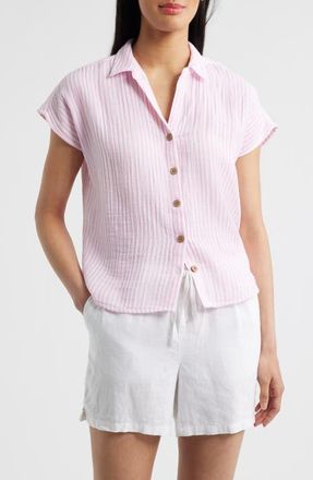 Beach Lunch Lounge Gem Stripe Shirt in Pink Sunset at Nordstrom, Size Large