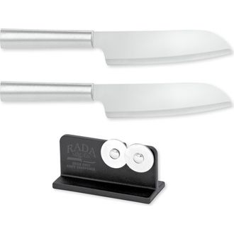 Rada Cutlery 6.25-Inch Cooks Knife Set of 2 & Quick Edge Knife Sharpener in Silver at Nordstrom