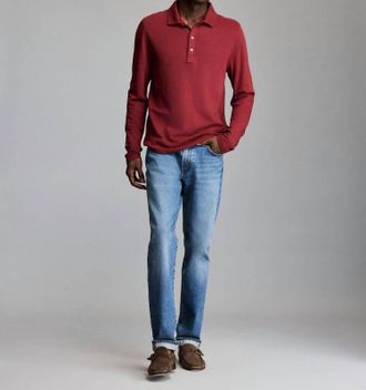 Billy Reid Long-Sleeve Herringbone Polo In Syrah