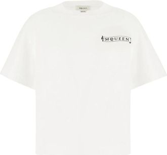 Alexander McQueen Alexander McQueen, T-Shirts, female, White, Size: S Logo Print Oversized Cotton T-Shirt