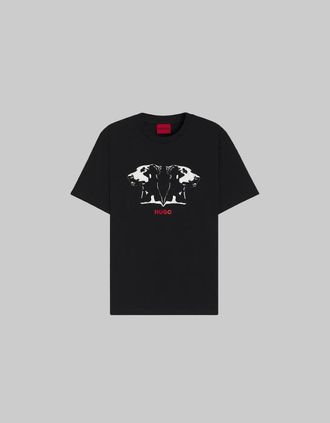 HUGO BOSS Mens HUGO Dobero Dobermann Print T-Shirt, Black - Size: 38