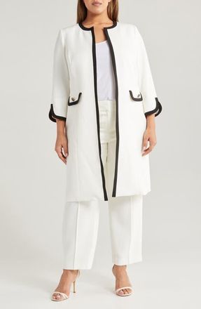 Kasper Framed Long Topper Jacket in Vanilla Ice/black at Nordstrom, Size 18W