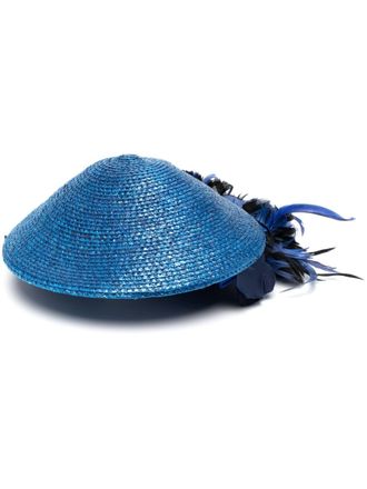 Saint Laurent Cappello con dettaglio di piume anni 70 - Blu