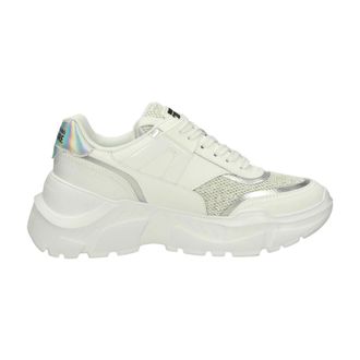 Versace Jeans Couture Schoenen, Dames, Wit, 38 EU, Leer, Glitter Leren Lage Sneakers