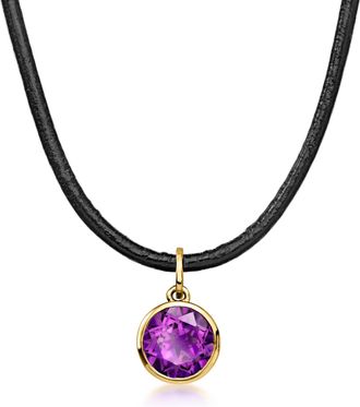 Ross-Simons Amethyst Necklace With Black Leather Cord and 18kt Gold Over Sterling