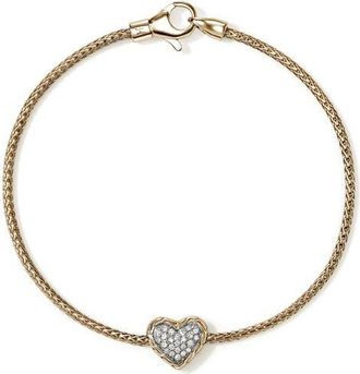 John Hardy Essentials Heart Pav&eacute; Bracelet in Gold at Nordstrom, Size Medium
