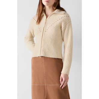 L.k. Bennett Shea Merino Wool Blend Zip-Up Cardigan in Cream at Nordstrom Rack, Size Xx-Large